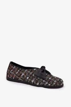 Outlet Laura Messi Skórzane Baleriny Z Kokardą 2921 Czarne