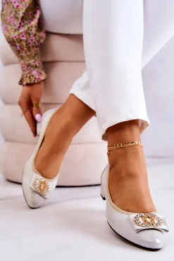 Boto Baleriny Skórzane|Baleriny Klasyczne*Skórzane Baleriny Z Ozdobą Biało-Złote Joliet