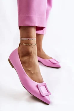 Boto Baleriny Klasyczne*Skórzane Baleriny Z Ozdobą W Szpic Różowe Simone