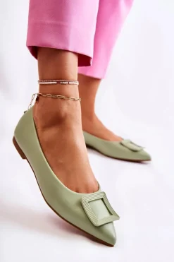 Best Boto Skórzane Baleriny Z Ozdobą W Szpic Zielone Simone