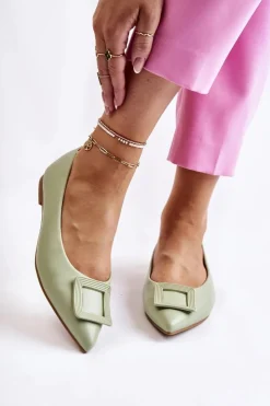 Best Boto Skórzane Baleriny Z Ozdobą W Szpic Zielone Simone