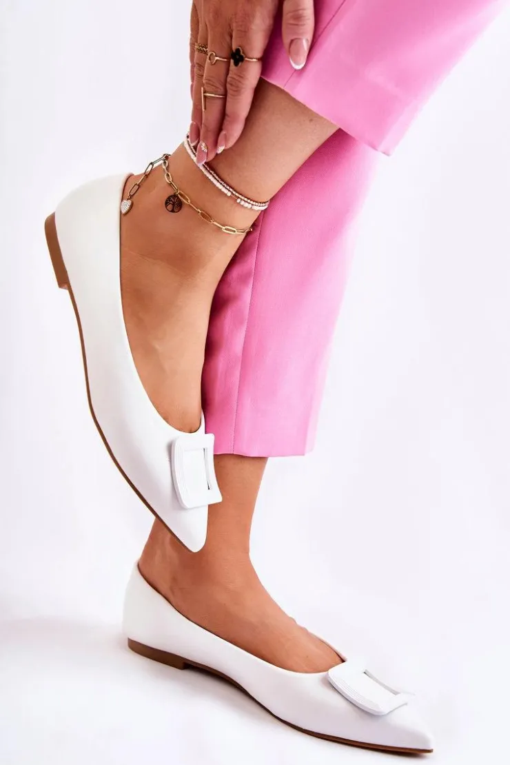 Boto Baleriny Klasyczne*Skórzane Baleriny Z Ozdobą W Szpic Białe Simone