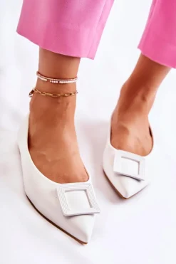 Boto Baleriny Klasyczne*Skórzane Baleriny Z Ozdobą W Szpic Białe Simone