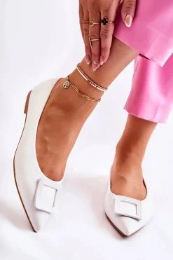 Boto Baleriny Klasyczne*Skórzane Baleriny Z Ozdobą W Szpic Białe Simone