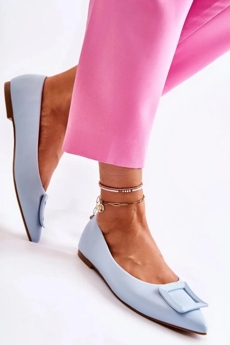 Discount Boto Skórzane Baleriny Z Ozdobą W Szpic Niebieskie Simone