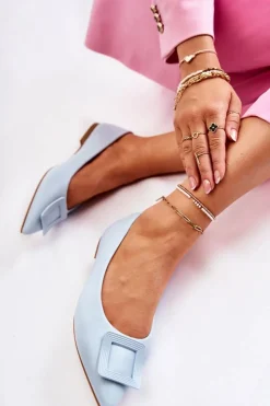 Discount Boto Skórzane Baleriny Z Ozdobą W Szpic Niebieskie Simone