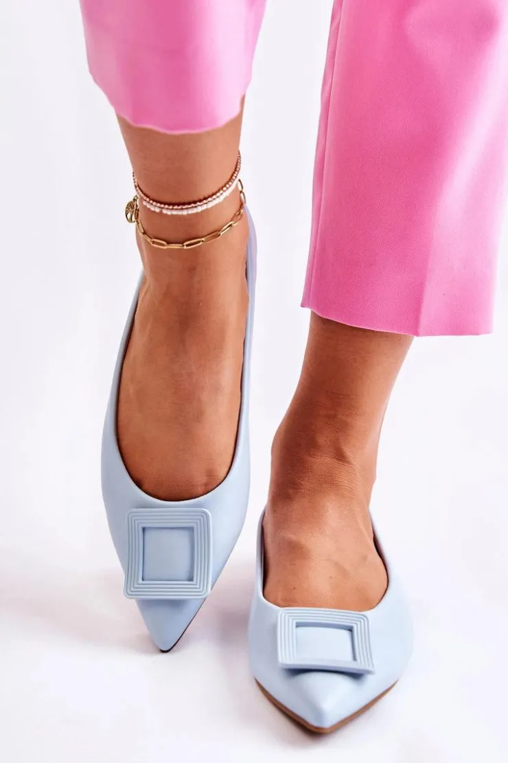 Discount Boto Skórzane Baleriny Z Ozdobą W Szpic Niebieskie Simone