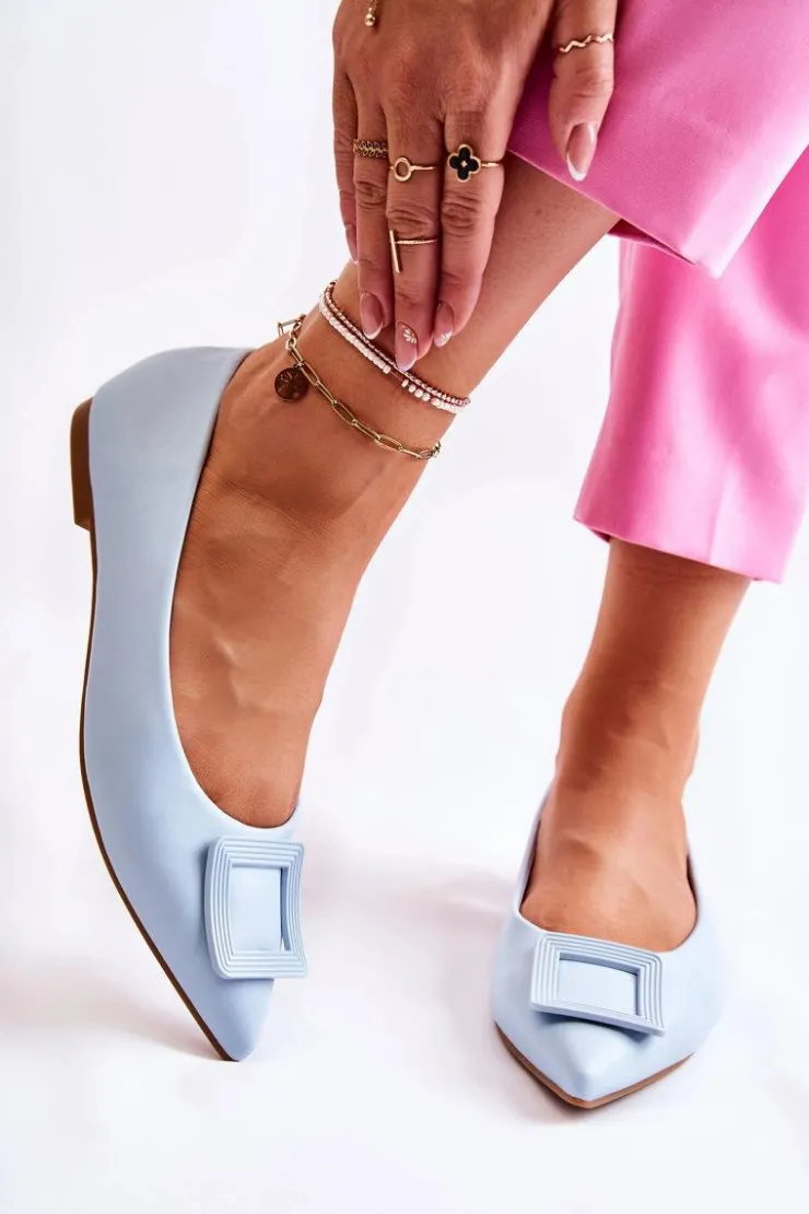 Discount Boto Skórzane Baleriny Z Ozdobą W Szpic Niebieskie Simone