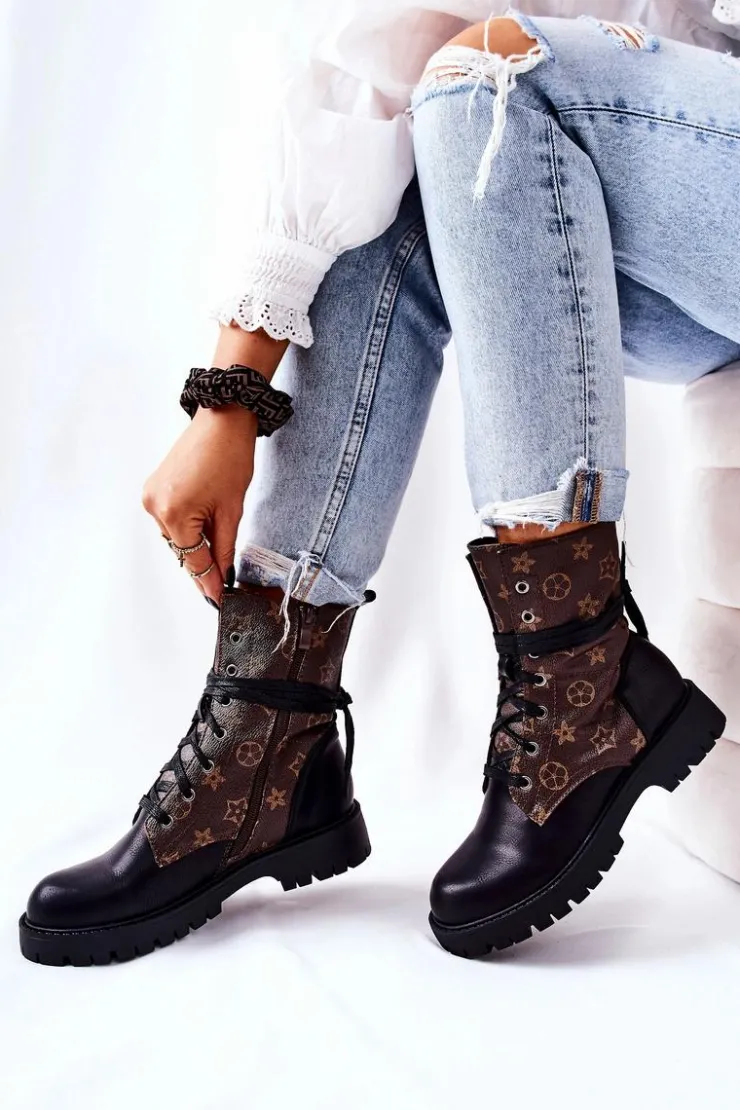 Boto Botki Sznurowane|Czarne Botki*Skórzane Botki Brązowo-Czarne Lonevis