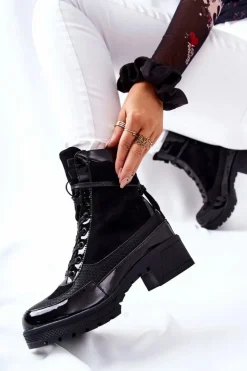 Damskie Boto Skórzane Botki Czarne Meridiah