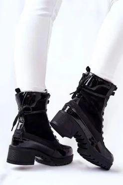 Damskie Boto Skórzane Botki Czarne Meridiah