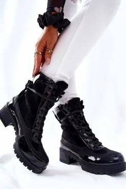 Damskie Boto Skórzane Botki Czarne Meridiah