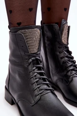 Damskie Boto Skórzane Botki Damskie Czarne Nicole 2848