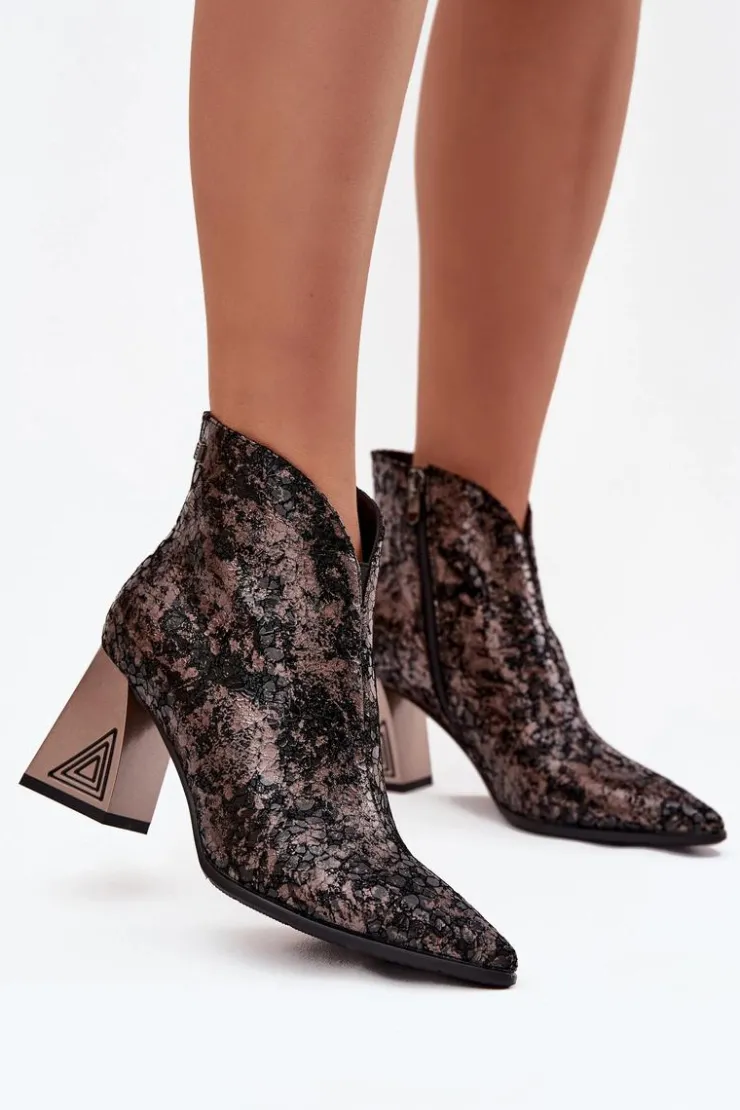 D&A Botki Ocieplane|Botki Skórzane*Skórzane Botki Damskie Na Słupku CR52-679 Czarne