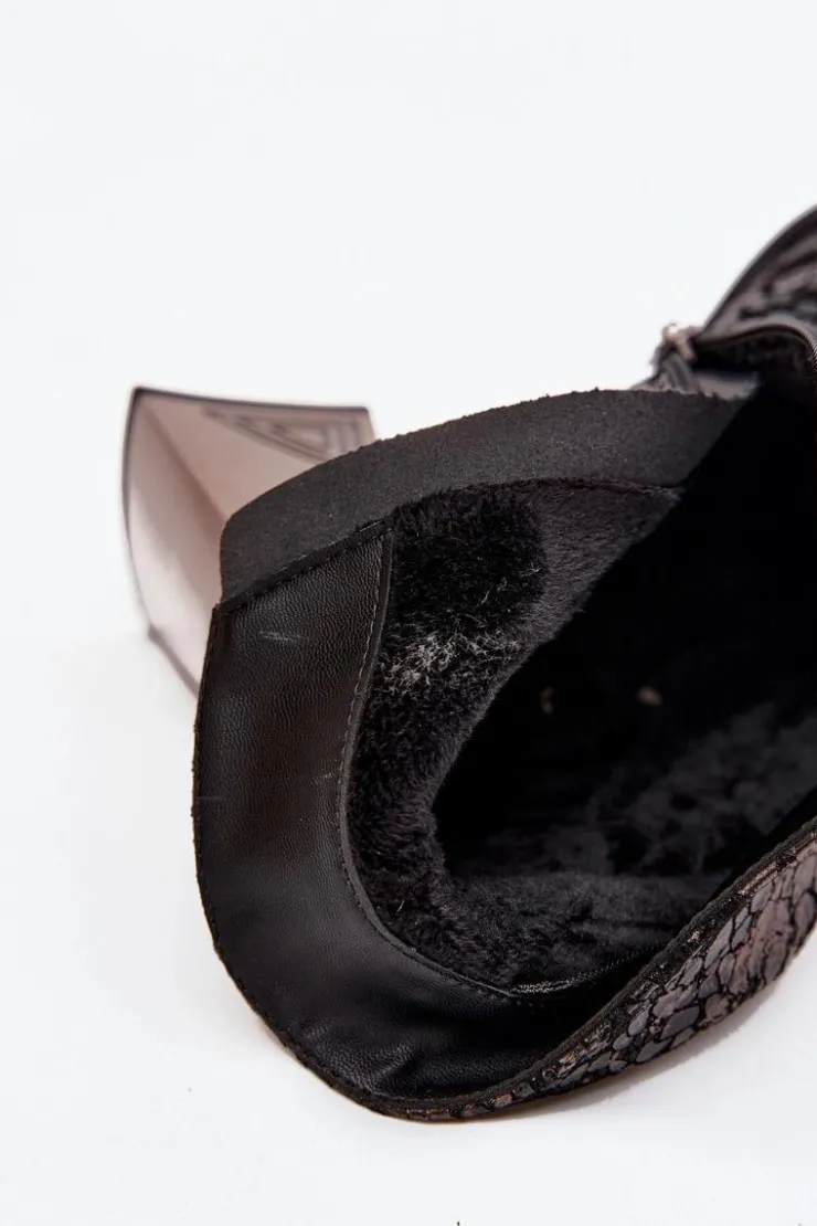 D&A Botki Ocieplane|Botki Skórzane*Skórzane Botki Damskie Na Słupku CR52-679 Czarne