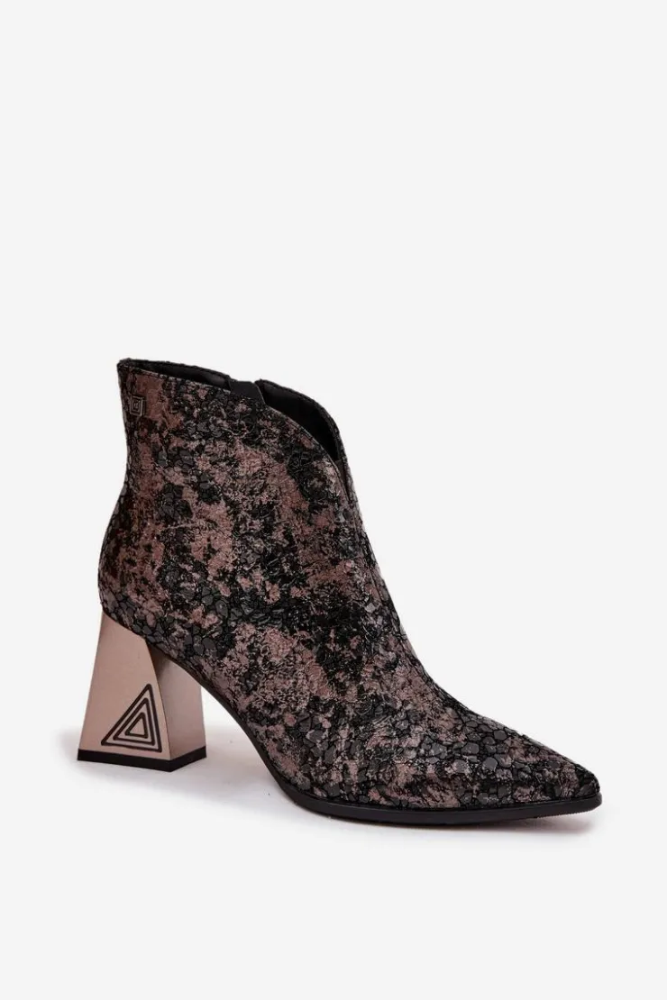 D&A Botki Ocieplane|Botki Skórzane*Skórzane Botki Damskie Na Słupku CR52-679 Czarne