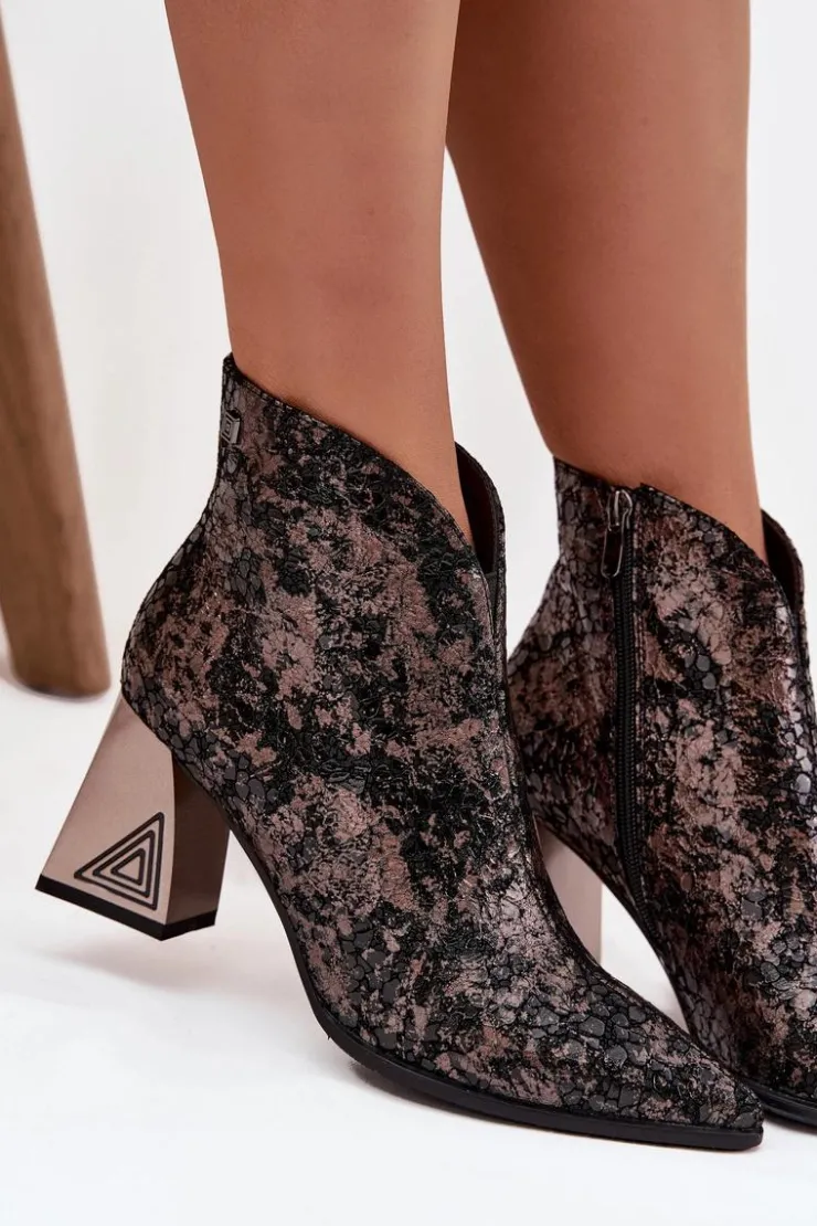 D&A Botki Ocieplane|Botki Skórzane*Skórzane Botki Damskie Na Słupku CR52-679 Czarne