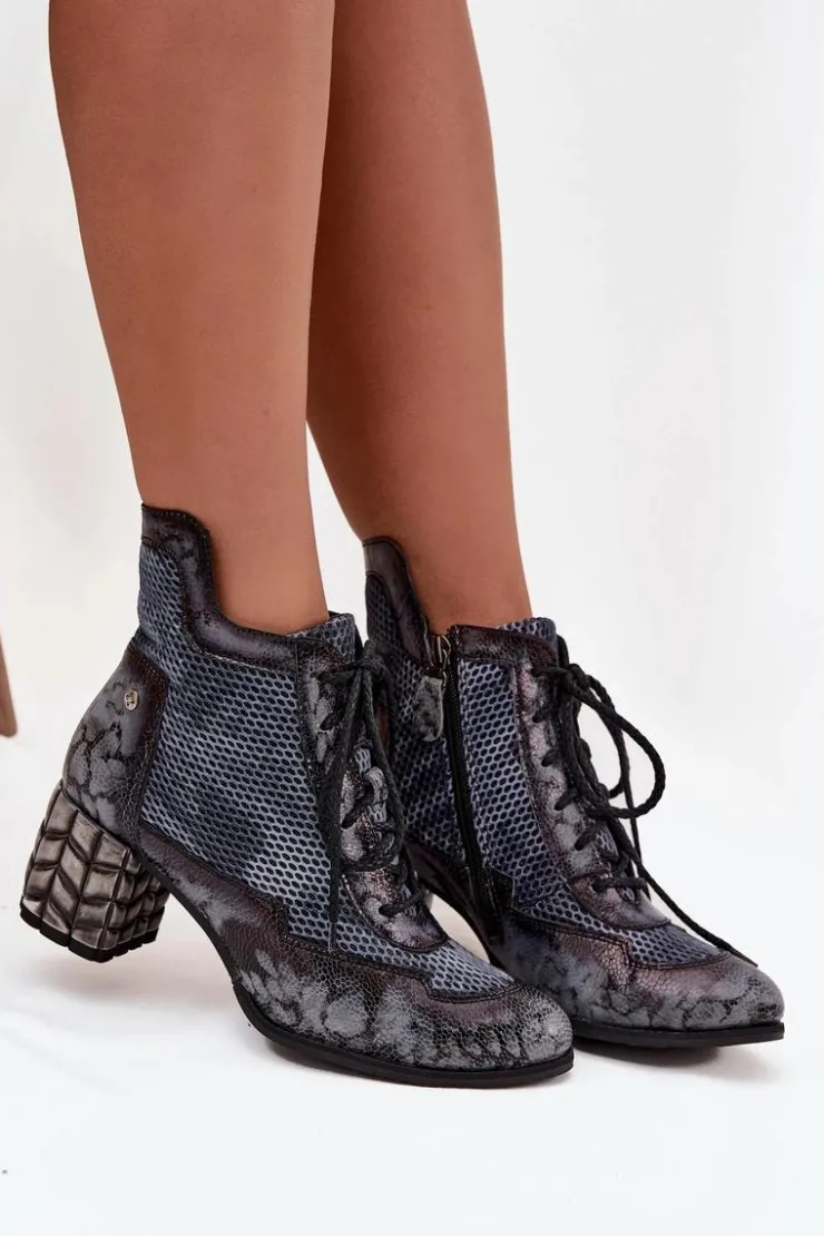 Maciejka Botki Maciejka|Botki Skórzane*Skórzane Botki Damskie Na Słupku 06989-03 Szare