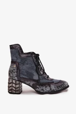 Maciejka Botki Maciejka|Botki Skórzane*Skórzane Botki Damskie Na Słupku 06989-03 Szare