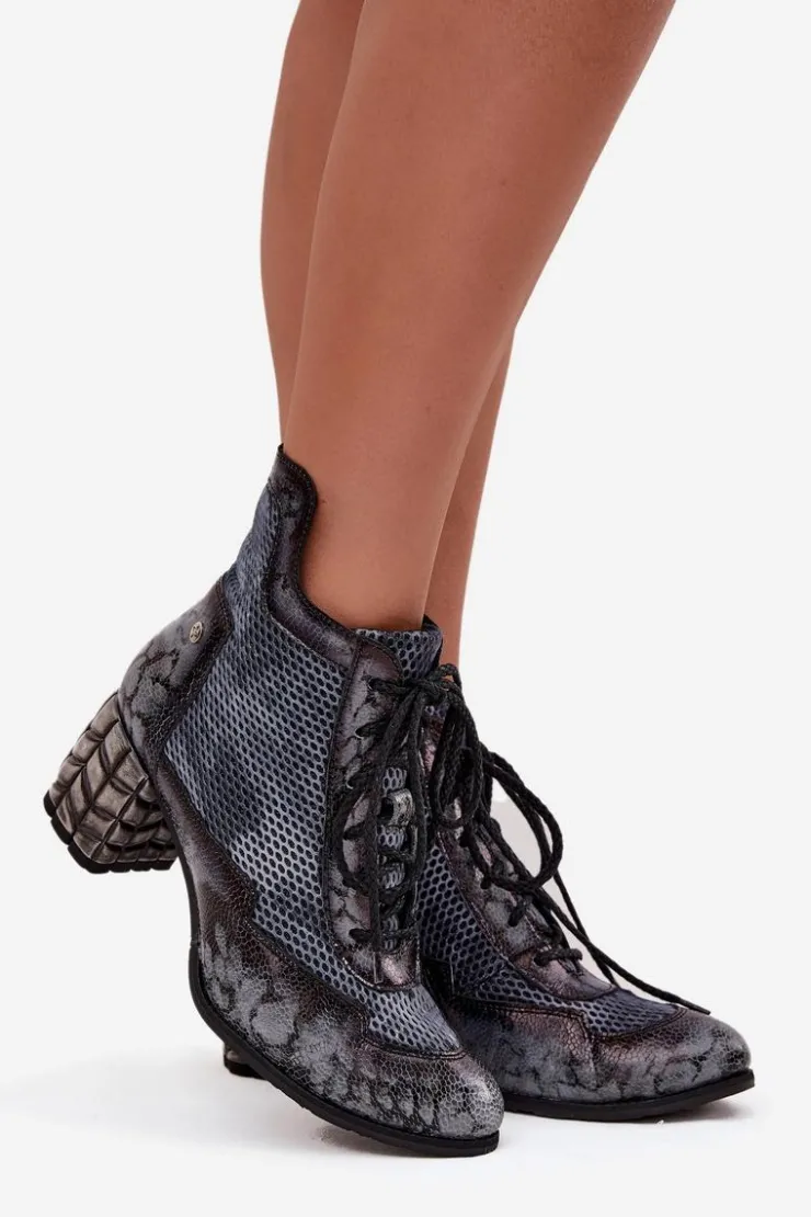 Maciejka Botki Maciejka|Botki Skórzane*Skórzane Botki Damskie Na Słupku 06989-03 Szare