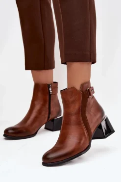 Zazoo Botki Ocieplane|Brązowe I Beżowe Botki*Skórzane Botki Damskie Na Obcasie Ocieplane 60563 Brązowe Brązowy