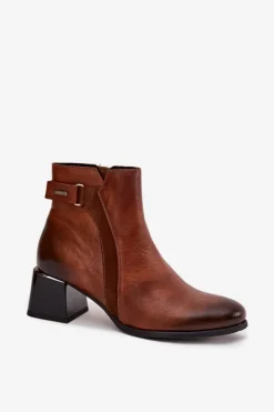 Zazoo Botki Ocieplane|Brązowe I Beżowe Botki*Skórzane Botki Damskie Na Obcasie Ocieplane 60563 Brązowe Brązowy