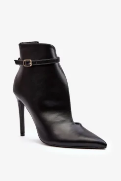 Damskie Boto Skórzane Botki Damskie Na Szpilce Czarne Amalundi