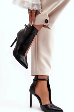 Damskie Boto Skórzane Botki Damskie Na Szpilce Czarne Amalundi