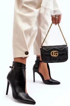 Damskie Boto Skórzane Botki Damskie Na Szpilce Czarne Amalundi