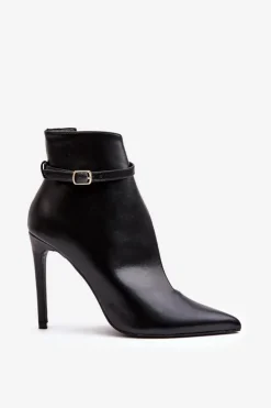 Damskie Boto Skórzane Botki Damskie Na Szpilce Czarne Amalundi