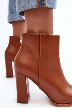 Online Boto Skórzane Botki Damskie Na Słupku Brązowe Saitana