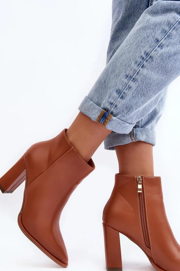 Online Boto Skórzane Botki Damskie Na Słupku Brązowe Saitana