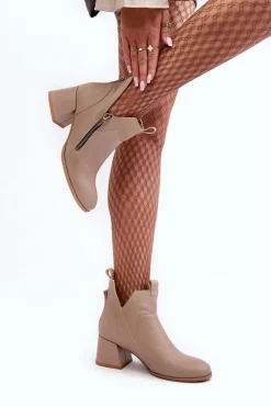 Best Zazoo Skórzane Botki Damskie Na Niskim Obcasie Z Wycięciami 850 Beżowe