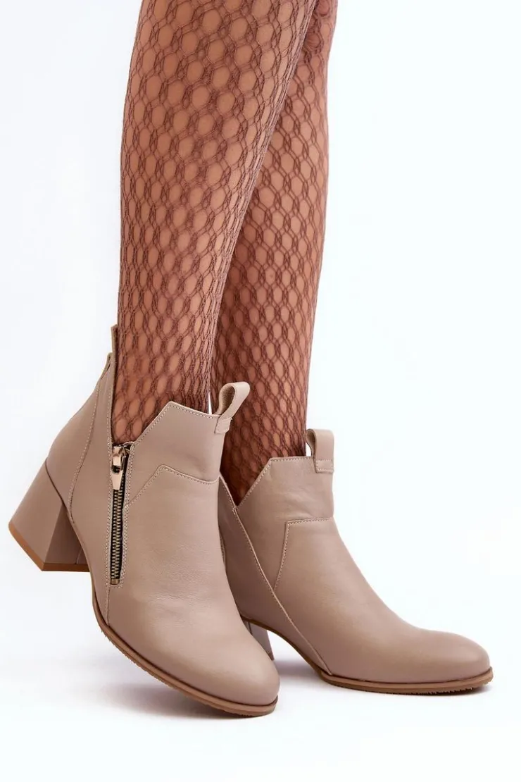 Best Zazoo Skórzane Botki Damskie Na Niskim Obcasie Z Wycięciami 850 Beżowe