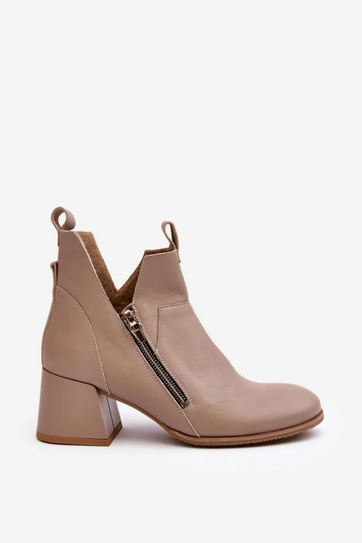 Best Zazoo Skórzane Botki Damskie Na Niskim Obcasie Z Wycięciami 850 Beżowe