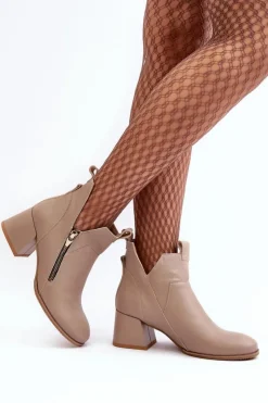 Best Zazoo Skórzane Botki Damskie Na Niskim Obcasie Z Wycięciami 850 Beżowe