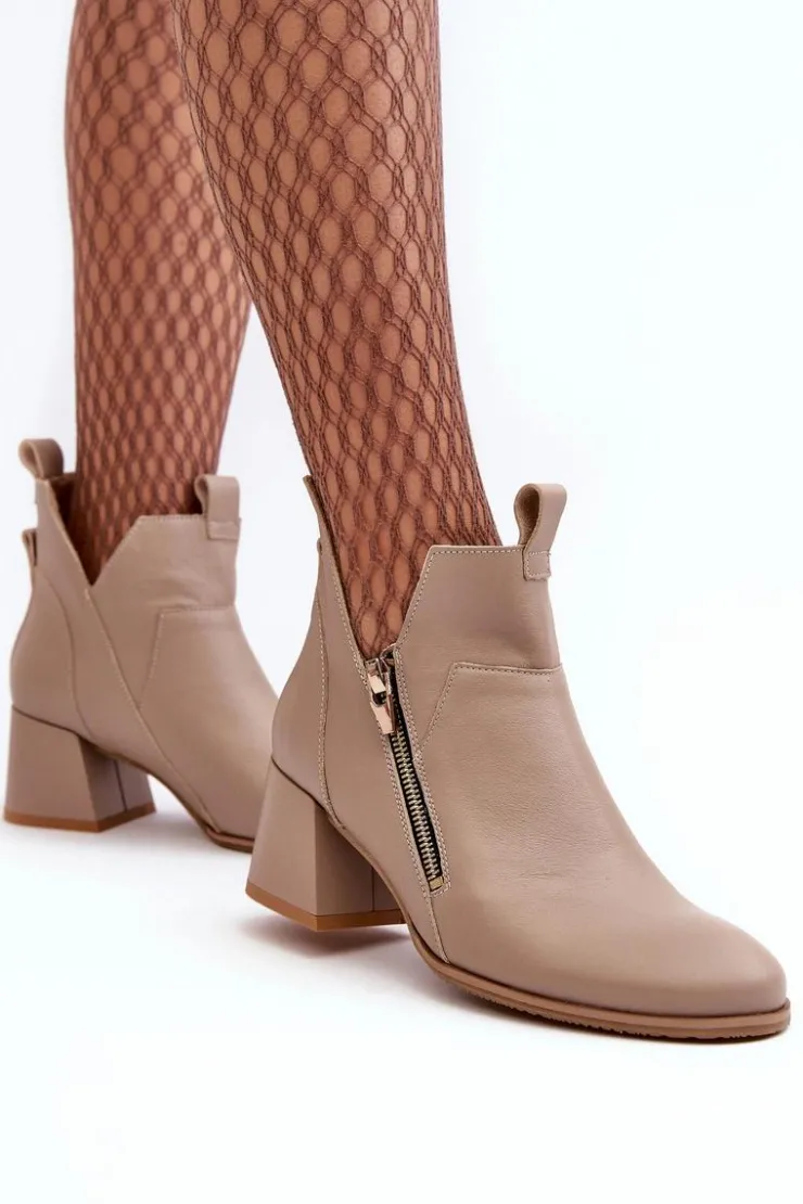 Best Zazoo Skórzane Botki Damskie Na Niskim Obcasie Z Wycięciami 850 Beżowe