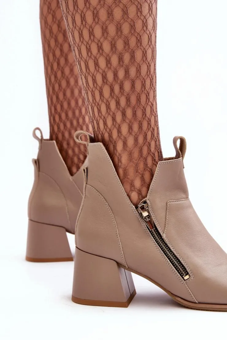 Best Zazoo Skórzane Botki Damskie Na Niskim Obcasie Z Wycięciami 850 Beżowe