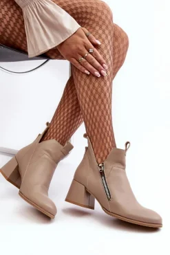 Best Zazoo Skórzane Botki Damskie Na Niskim Obcasie Z Wycięciami 850 Beżowe