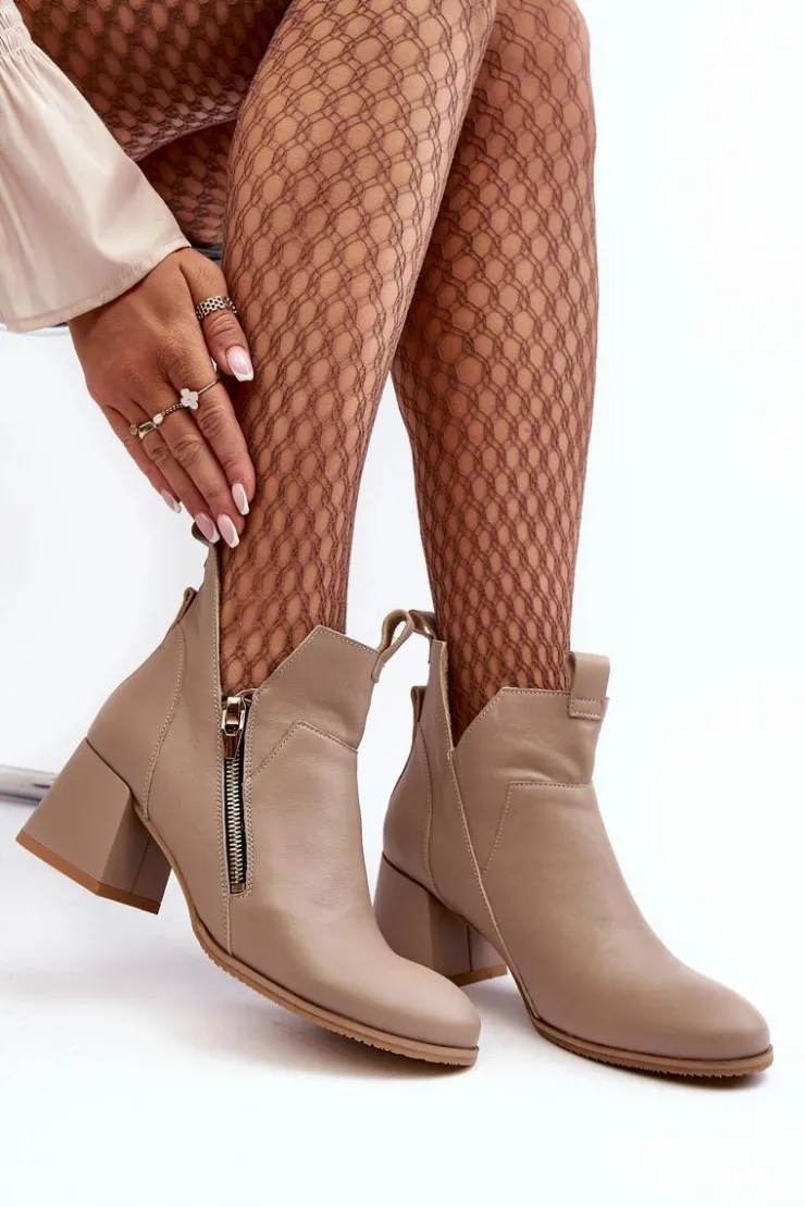Best Zazoo Skórzane Botki Damskie Na Niskim Obcasie Z Wycięciami 850 Beżowe