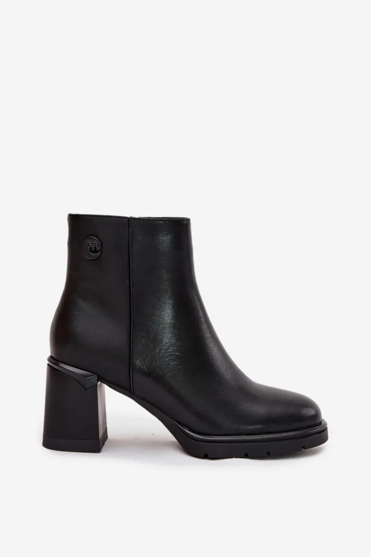 Boto Botki Ocieplane|Botki Na Słupku*Skórzane Botki Damskie Na Słupku Czarne Julissa