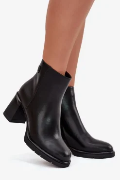 Boto Botki Ocieplane|Botki Na Słupku*Skórzane Botki Damskie Na Słupku Czarne Julissa