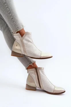 Maciejka Botki Wiosenne|Botki Maciejka*Skórzane Botki Damskie Na Niskim Obcasie 06397-22 Jasnobeżowe