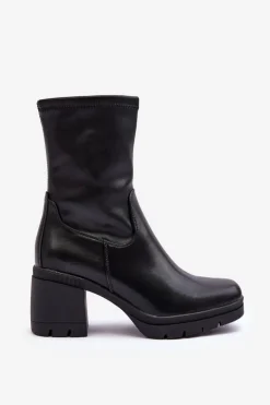 Damskie Buty Sergio Leone Skórzane Botki Damskie Na Masywnym Obcasie Czarne Fllavie