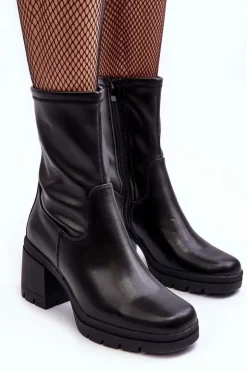 Damskie Buty Sergio Leone Skórzane Botki Damskie Na Masywnym Obcasie Czarne Fllavie