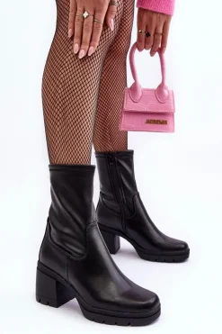 Damskie Buty Sergio Leone Skórzane Botki Damskie Na Masywnym Obcasie Czarne Fllavie