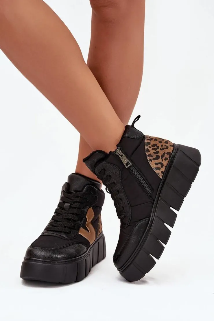 Damskie Buty damskie Vinceza Skórzane Botki Damskie Na Platformie Ocieplane Vinceza 66838 Czarne