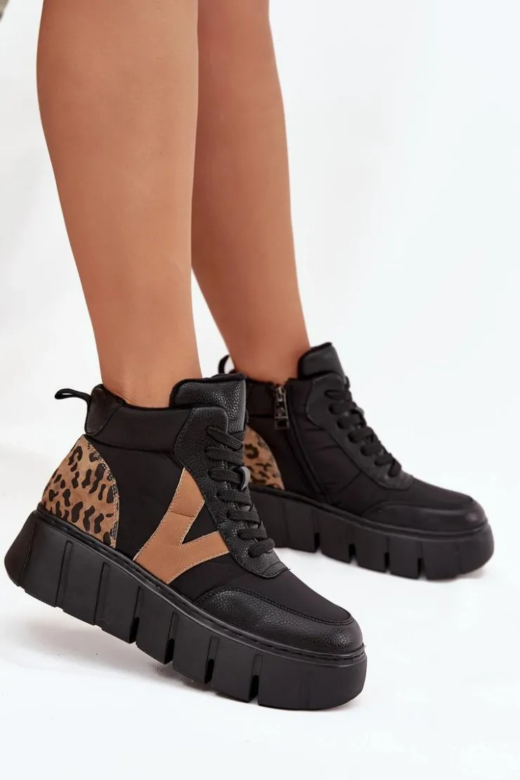 Damskie Buty damskie Vinceza Skórzane Botki Damskie Na Platformie Ocieplane Vinceza 66838 Czarne