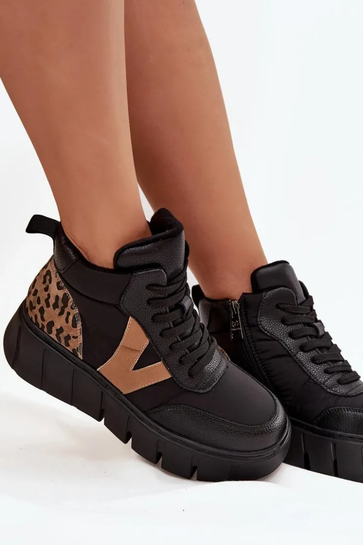 Damskie Buty damskie Vinceza Skórzane Botki Damskie Na Platformie Ocieplane Vinceza 66838 Czarne