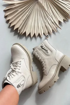 Sale Buty damskie Vinceza Skórzane Botki Damskie Na Klocku Ocieplane Vinceza 86418 Beżowe Beżowy